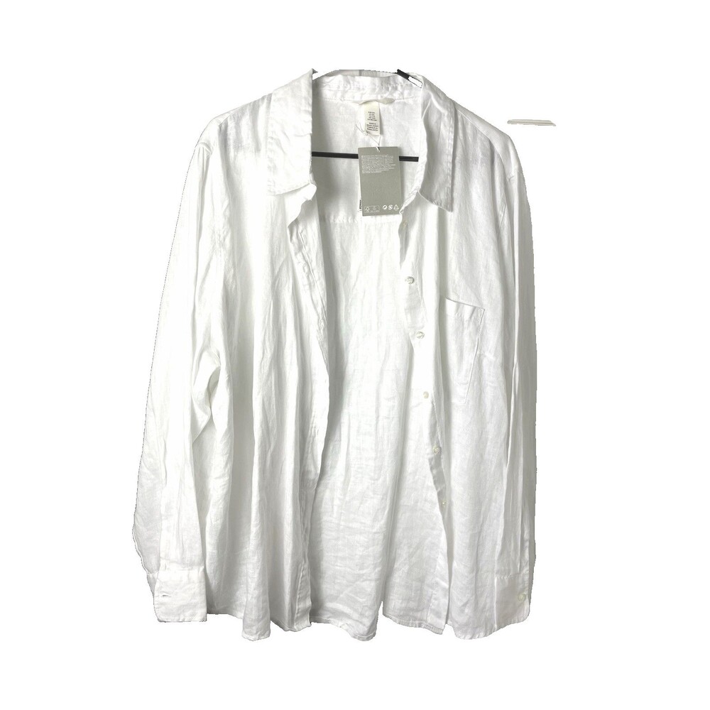 NWT H&M Premium Selection White 100% Linen Lin Button Down Shirt Size XXL - Picture 1 of 10